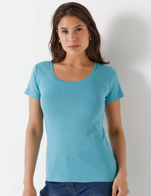 T-shirt col rond uni manches courtes en coton biologique(**) (céladon)