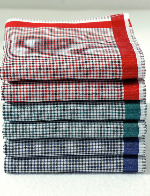 Mouchoirs à carreaux lot de 6 ou lot de 12 (bleu + rouge + vert)