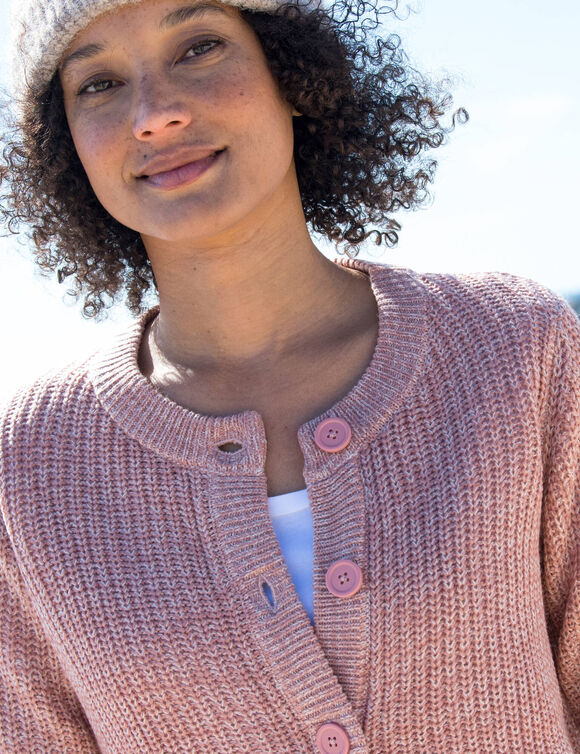 Gilet boutonné en maille anglaise (bois de rose chiné)
