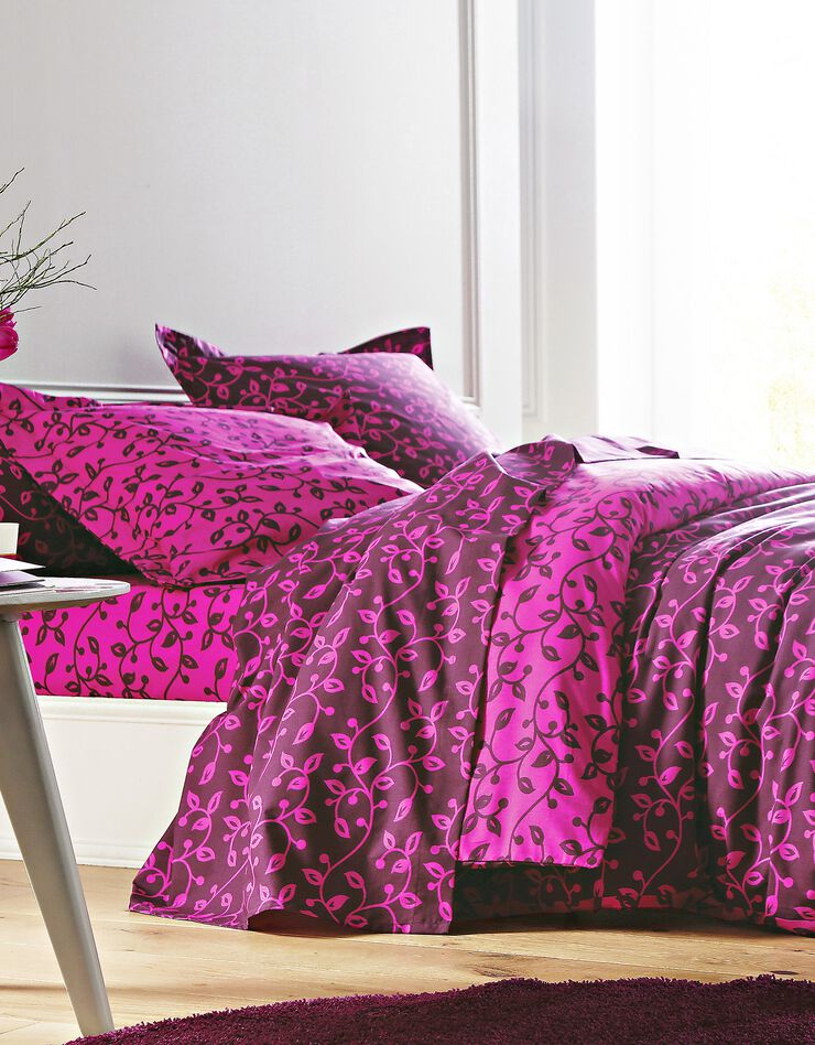 Linge de lit Héritage en coton à motifs volutes (fuchsia / prune)