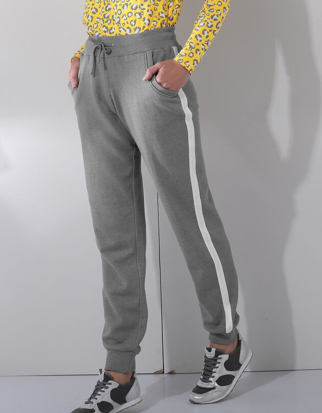 Pantalon jogging molleton bicolore (gris chiné / blanc)