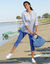 3/4-legging met knopen onderaan (blauw)