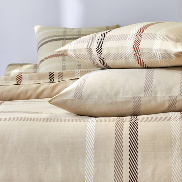 Linge de lit Karl imprimé écossais, en flanelle (beige)