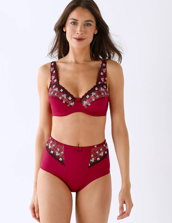 Gainette microfibre tulle brod&eacute; Caminata (cerise)