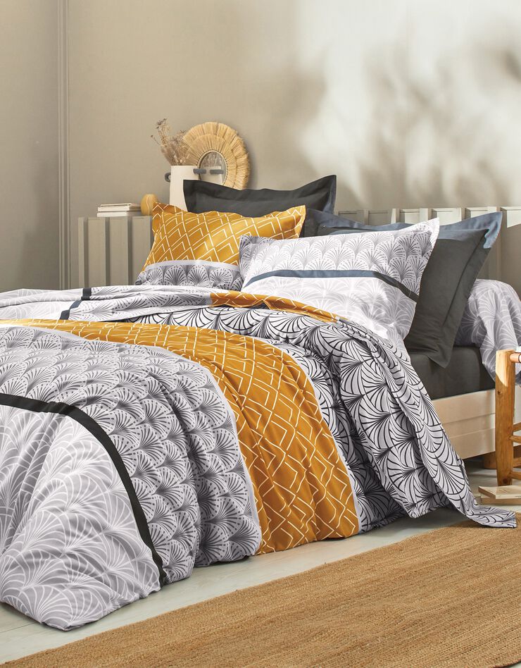 Linge de lit Eddy en coton à motifs graphiques (caramel)