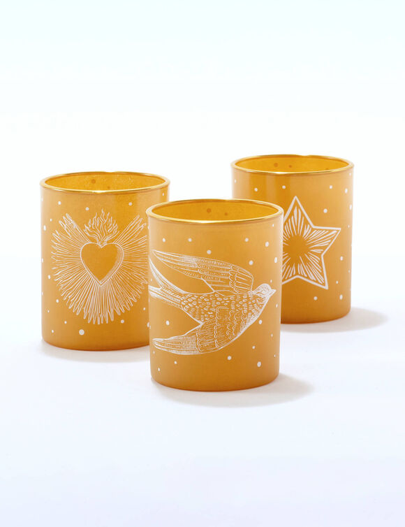 Glazen theelichthouder - set van 3 (goudkleurig)