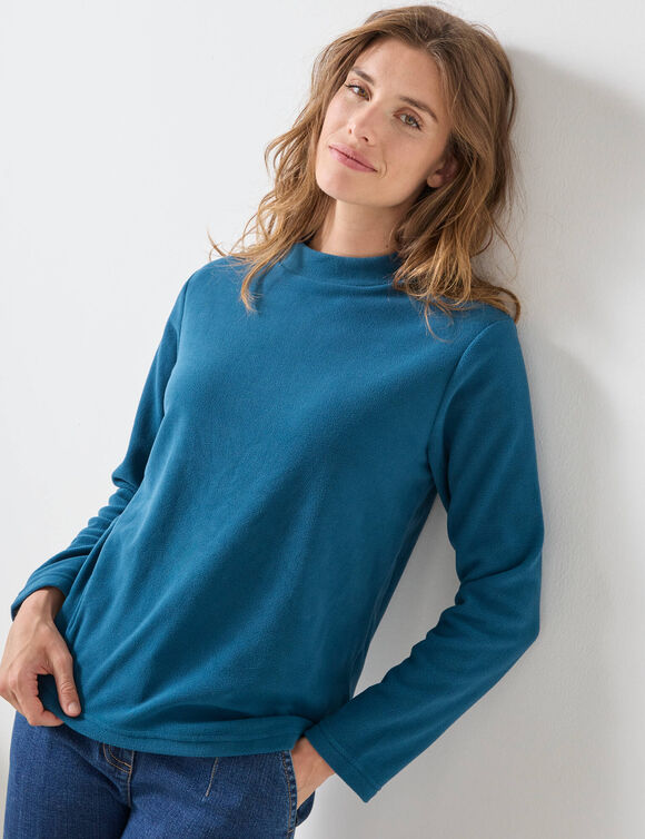 T-shirt col "cheminée" maille micro-polaire - chaleur intense (bleu pétrole)
