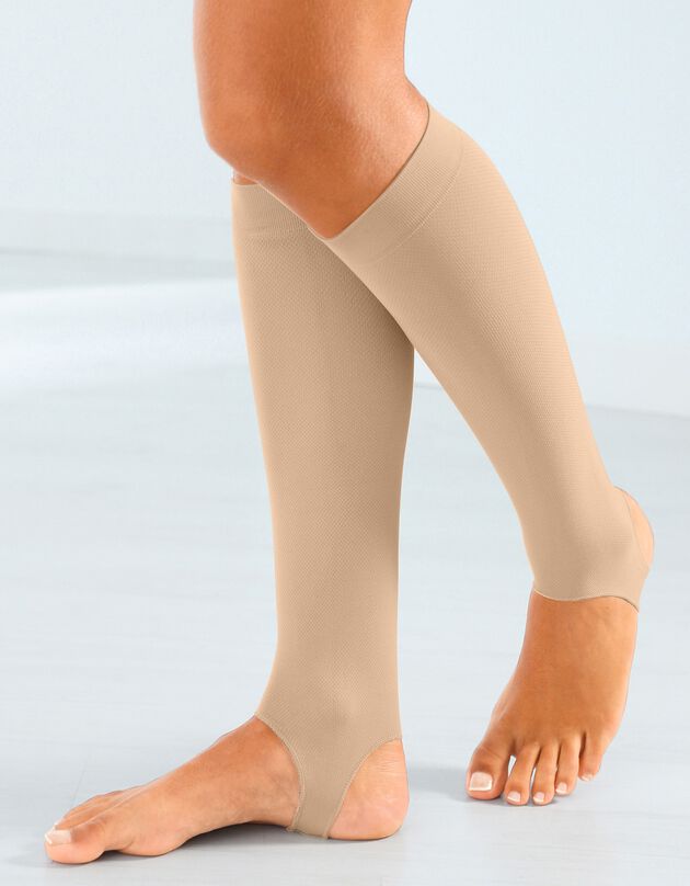 Open steunkousen met sterke druk voor zware benen - paar (beige)