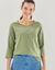T-shirt col rond manches 3/4, broderie anglaise  (kaki clair)