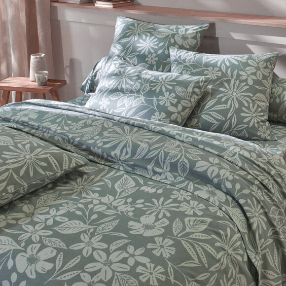 Linge de lit C&eacute;line en flanelle imprim&eacute; floral (eucalyptus)