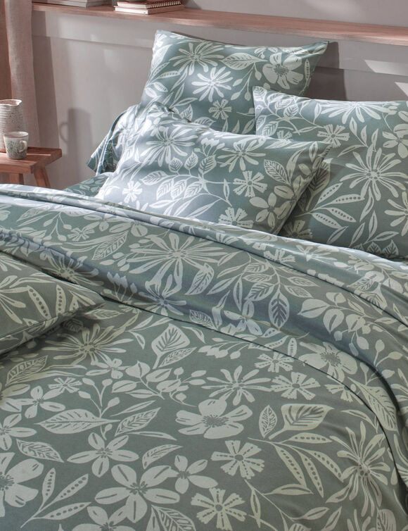 C&eacute;line-beddengoed van flanel bedrukt met floraal patroon (eucalyptus)