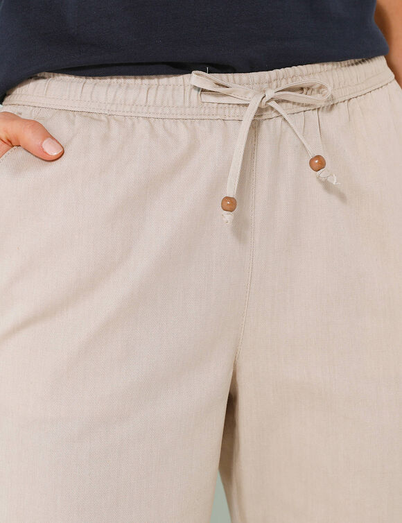 Pantalon mom 7/8&egrave;me uni, coton (beige)