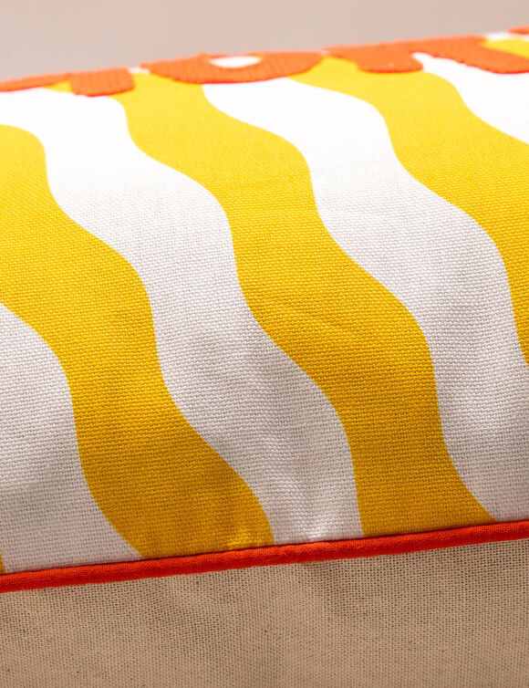Coussin rectangulaire brod&eacute; Amore (jaune / blanc)