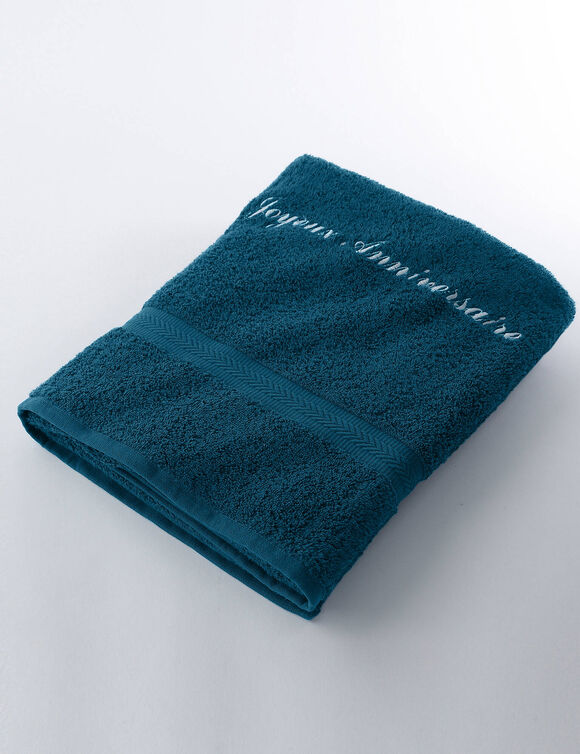 Effen handdoek, zacht comfort, personaliseerbaar (pauwblauw)