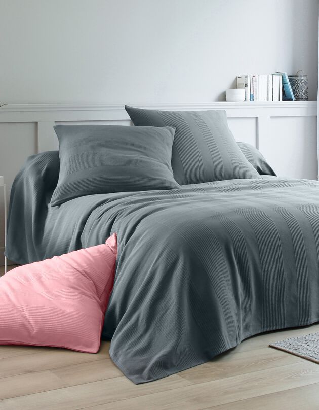 Jeté de lit uni tissé coton (gris anthracite)