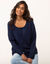 Cardigan boutonn&eacute; col rond uni, toucher doux (marine)