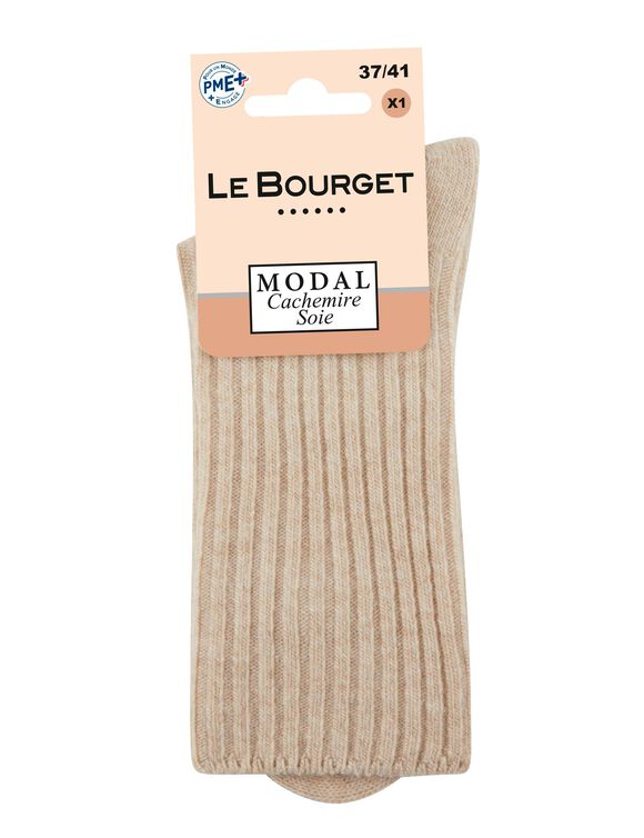 Sokken in modal met kasjmier en zijde (chiné beige)