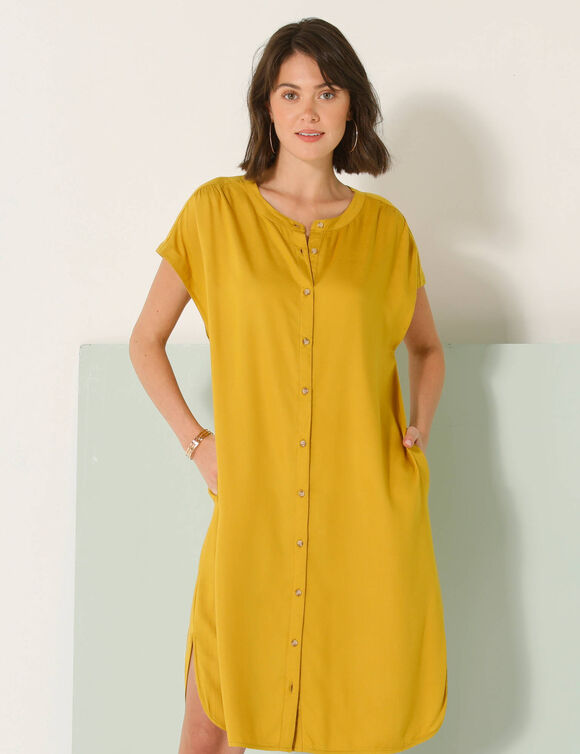 Robe courte boutonnée unie, fluide (curry)