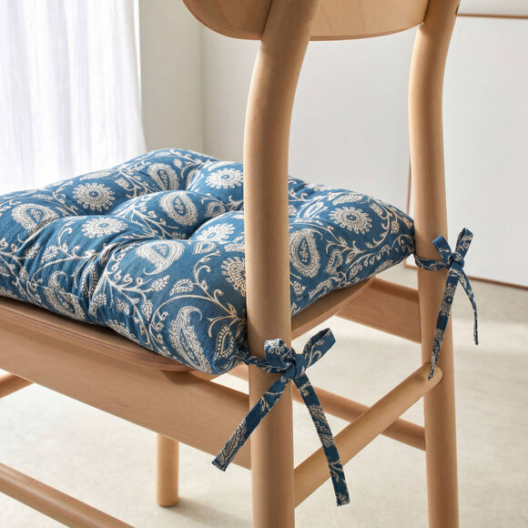 Galette de chaise carr&eacute;e imprim&eacute; indien - lot de 2 (bleu)