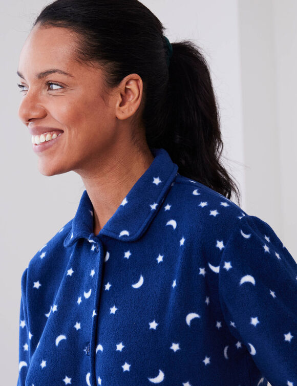 Peignoir in fleece met sterrenprint (marine)