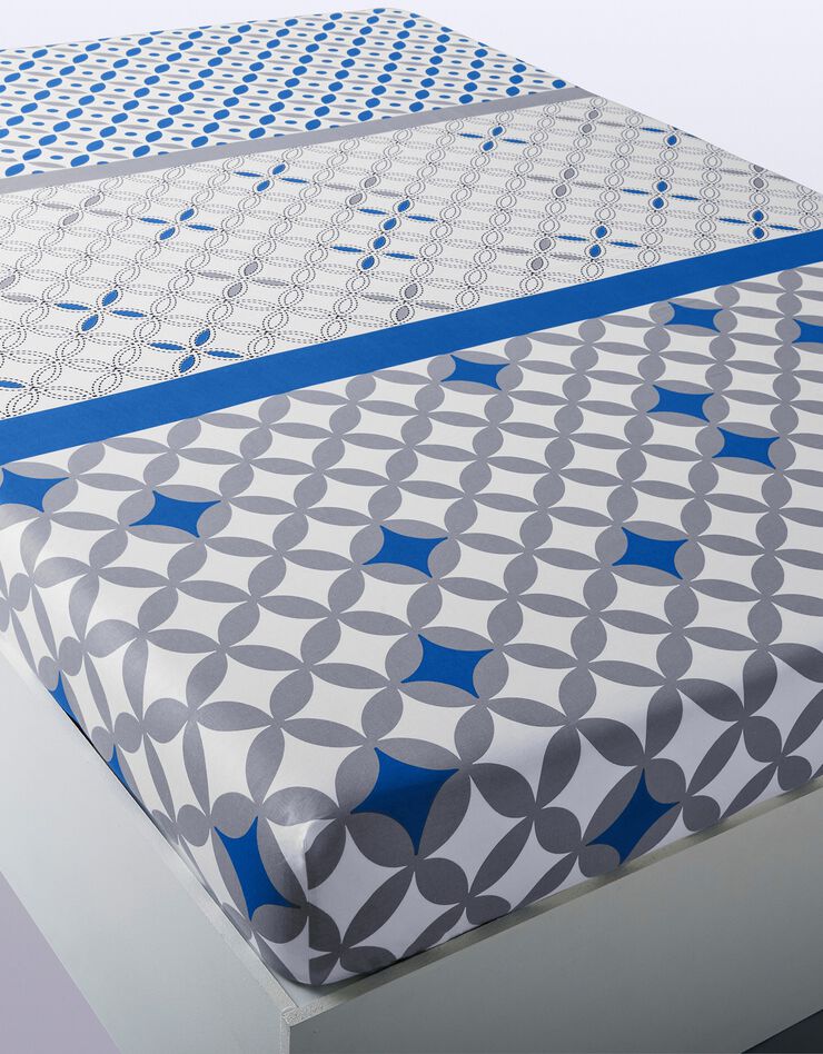 Linge de lit Marlow en coton à motifs géométriques (gris / bleu)