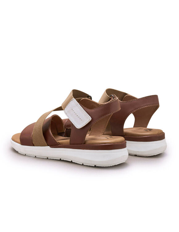Leren sandalen met sleehak, comfortbreedte (bruin)