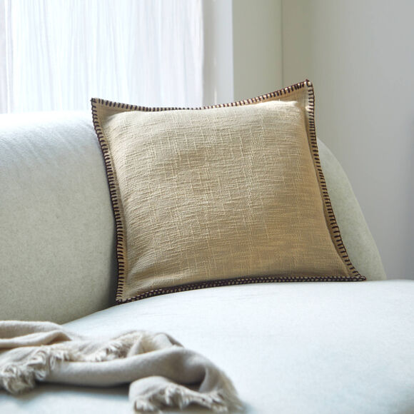Coussin uni coton texturé (taupe)