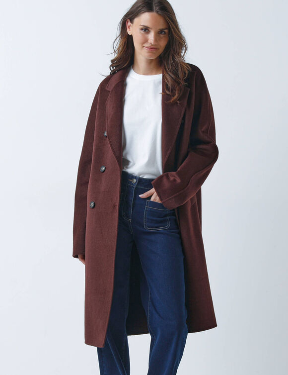 Manteau long laine m&eacute;lang&eacute;e (chocolat)