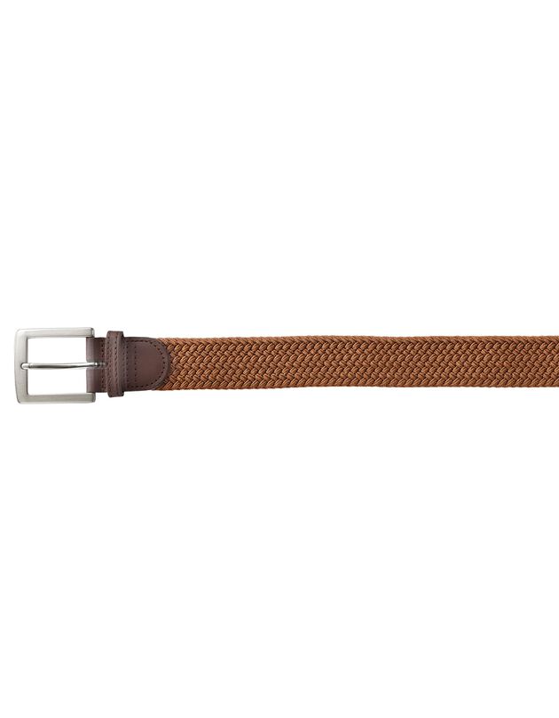 Rekbare gevlochten riem met leren details (koper)