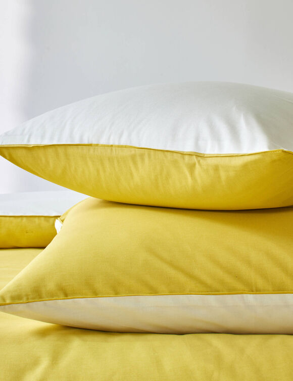 Linge de lit uni bicolore - coton 57 fils/cm&sup2; (blanc / jaune verveine)