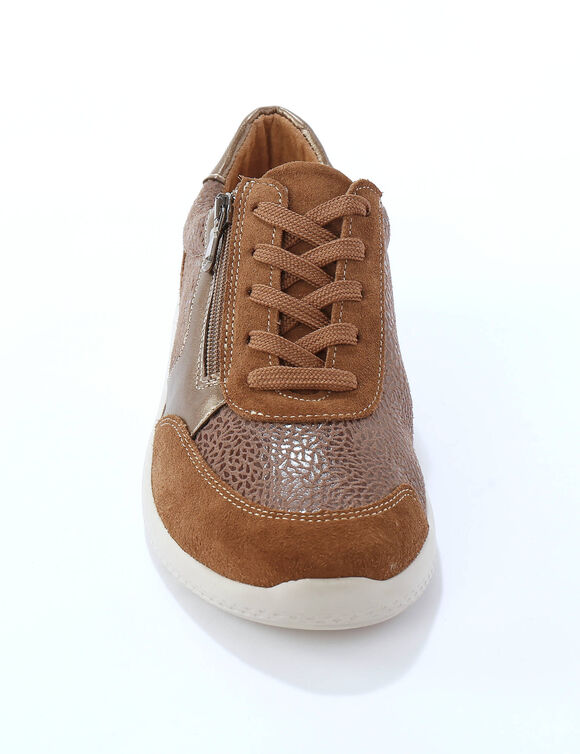 Baskets lacées et zippées en cuir avec empiècements extensibles  (taupe)