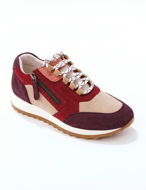 Leren sneakers met contrasterende decoratieve inzetstukken (beige / bordeaux)
