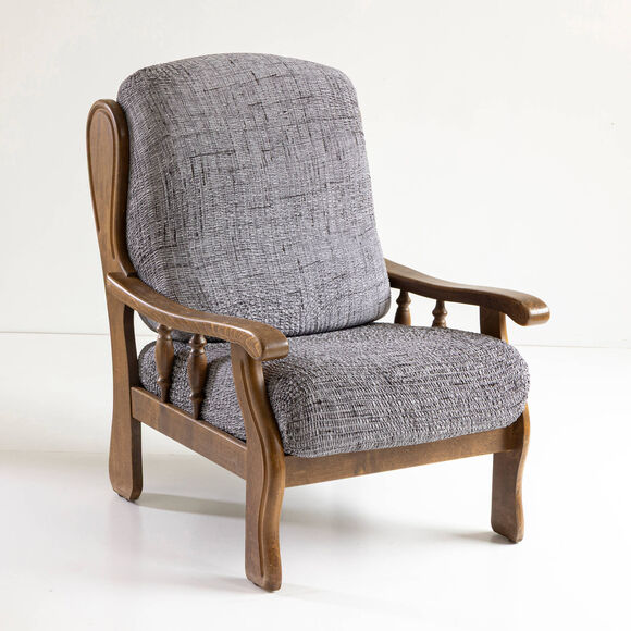 Bi-rekbare hoes in microvezel, met effen faux-uni effect, voor rustieke fauteuil (antracietgrijs)