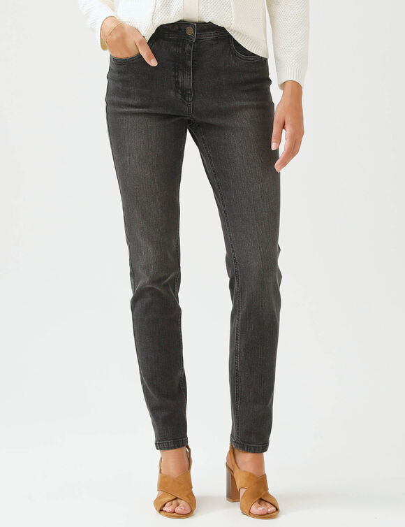 Slimjeans, hoge taille, kleine lengte (used black)