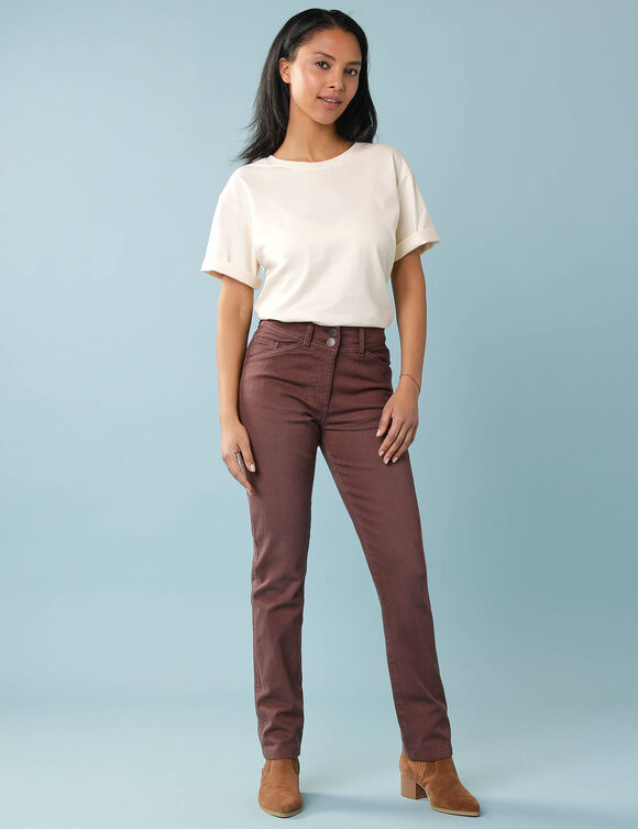 Pantalon droit &agrave; d&eacute;coupes, Sp&eacute;cial Petites (chocolat)