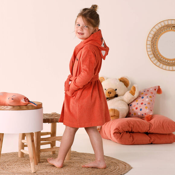 Personaliseerbare "vos" kinderbadjas met kap, katoenen badstof - 340 g/m&sup2;  (saffraangeel)