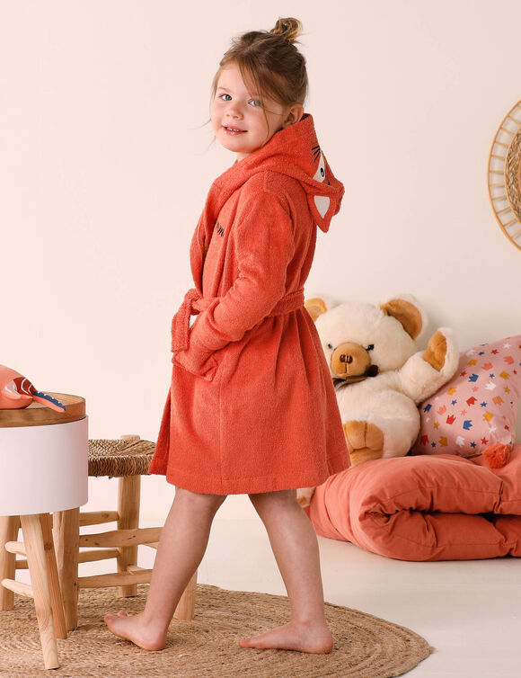 Peignoir de bain enfant personnalisable renard à capuche, éponge coton - 340 g/m²  (safran)