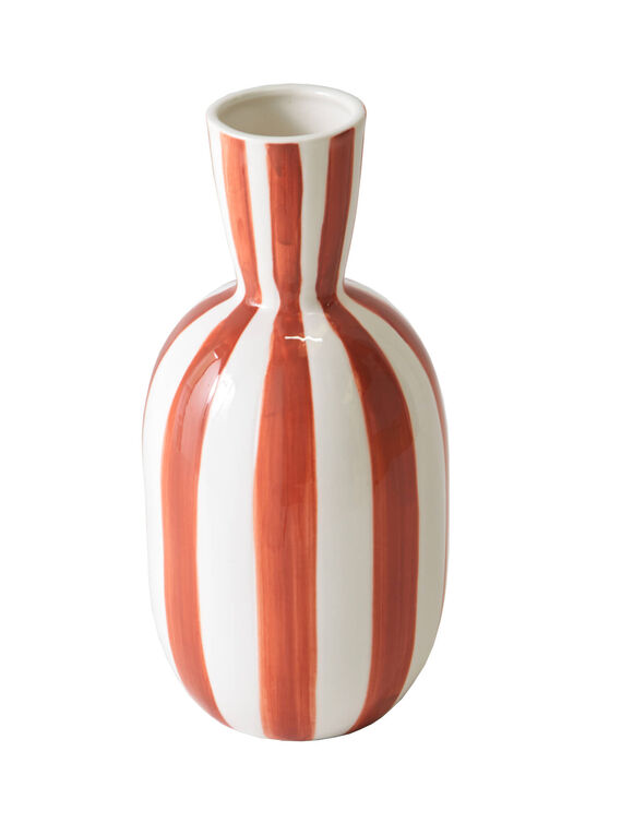 Vase gr&egrave;s ray&eacute; blanc terracotta  (blanc/terracotta)