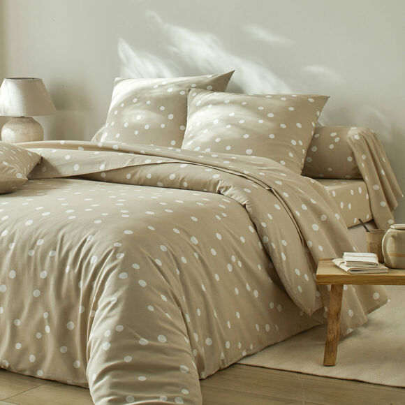 Bedlinnen Alba met stippenprint - in katoen (beige)