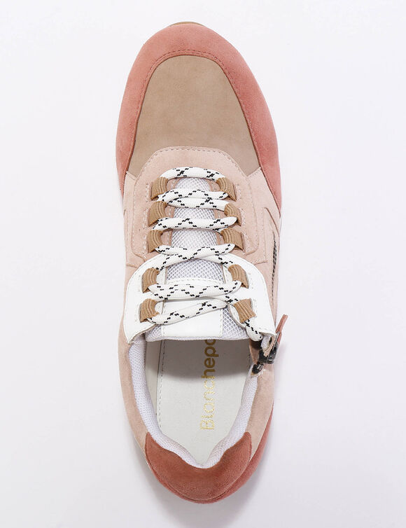 Baskets sneakers cuir, empi&egrave;cements fantaisie contrast&eacute;s (blush)