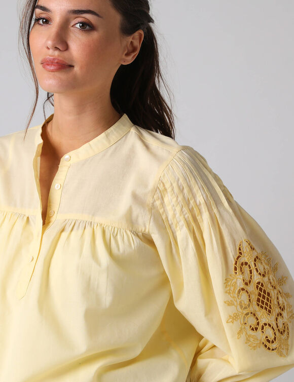 Blouse ample manches 7/8&egrave; brod&eacute;es (geel)