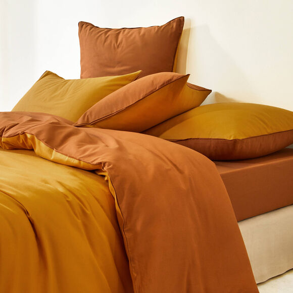 Linge de lit uni bicolore coton (châtaigne / miel)