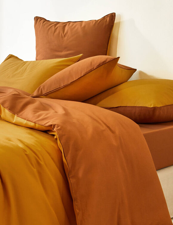 Linge de lit uni bicolore coton (châtaigne / miel)