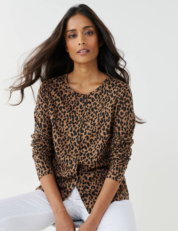 Cardigan met knopen en luipaardprint (taupe / zwart)
