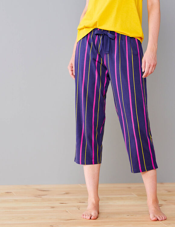 Estrella 3/4 broek met gestreepte print - katoen (marine)