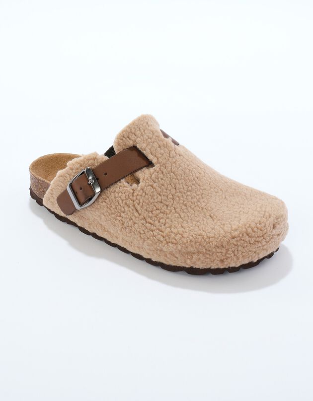 Chaussons sabot en sherpa à bride réglable (marron)