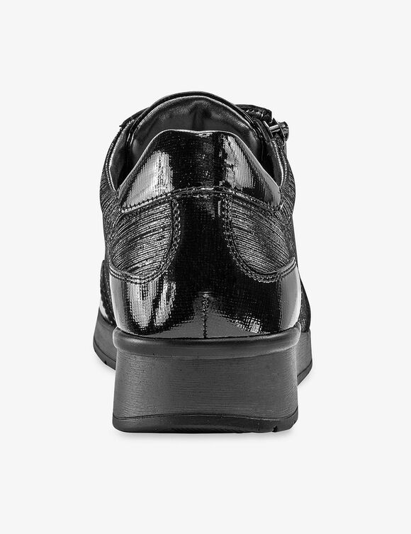 Tennis compensées en cuir verni certifié LWG (noir)