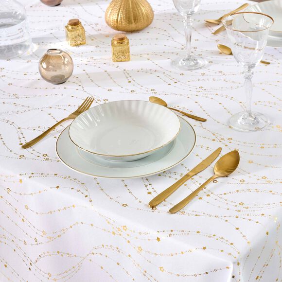 Nappe imprim&eacute;e serpentins dor&eacute;s (blanc / dor&eacute;)