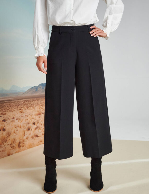 Pantalon taille haute, effet jupe-culotte (noir)