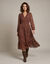Lange jurk met volants, sluier met bloemprint (bordeaux)